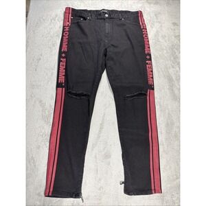 Homme + Femme Black Skinny Jeans Mens 40– Distressed Red Stripe Logo Pants